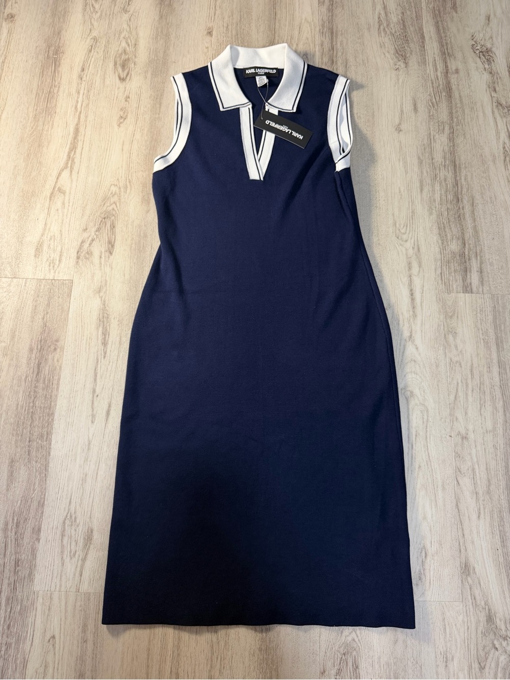 Karl Lagerfeld Navy Midi Polo Dress with White Trim